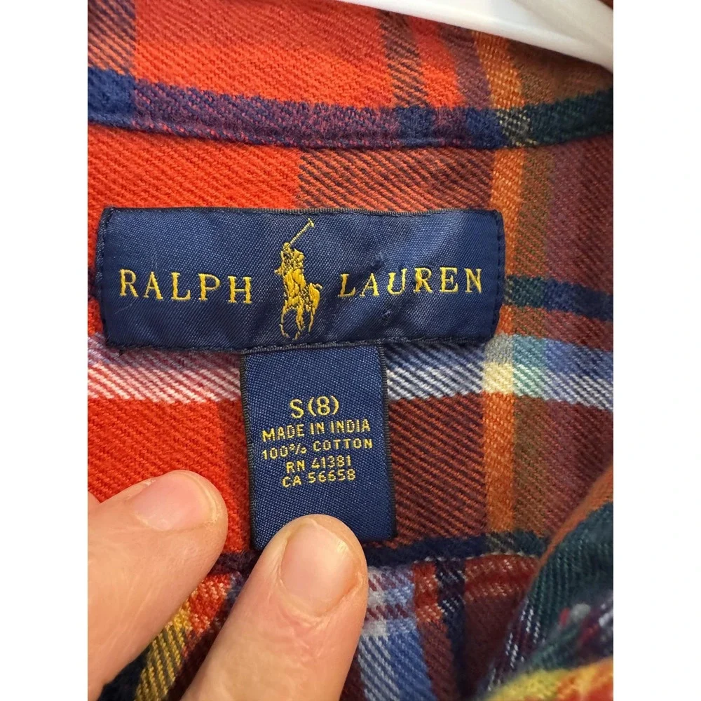 Polo Ralph Lauren Shirt Boys Small 8 Red Blue Plaid Flannel Button‎ Down Tartan